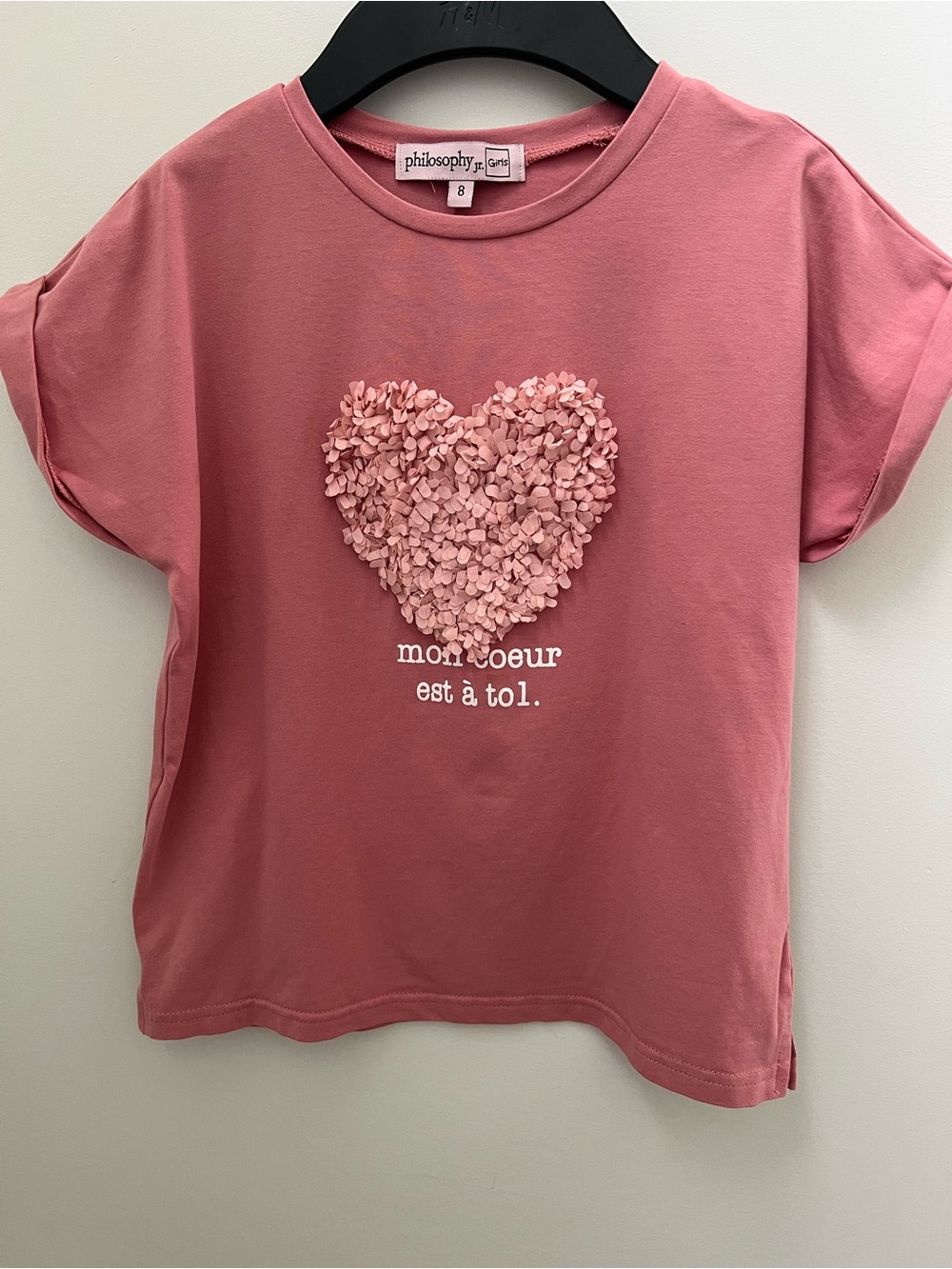 Philosophy Girls Dusty Rose Heart Appliqué Tee
